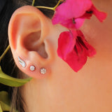 10K Solid White Gold Wings Earrings with Pave Diamond