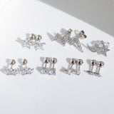 925 Sterling Silver CZ Flower Screw Back Earrings