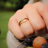 14K Solid Yellow Gold Black Enamel Ring with CZ Baguette