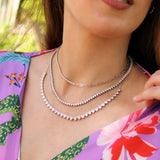 925 Sterling Silver CZ Adjustable Hearts Necklace