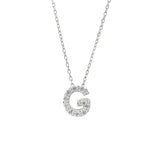 14K Solid White Gold Initial Diamond Necklace