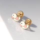 14K Yellow Gold Enamel Duck Earrings