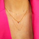 14K Solid Gold Three Bezel Set Diamond Necklace