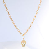 14K Solid Yellow Gold Skull Diamond Charm