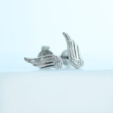10K Solid White Gold Wings Earrings with Pave Diamond