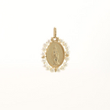 14K Solid Yellow Gold Italian Miraculous Medal with Pearls