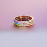 18K Solid Yellow Gold Half Diamond and Enamel Ring