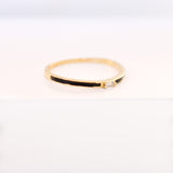 14K Solid Yellow Gold Black Enamel Ring with CZ Baguette