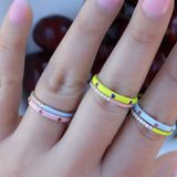 18K Solid Yellow Gold Half Diamond and Enamel Ring