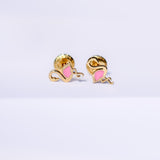 14K Solid Yellow Gold Enamel Flamingo Earrings