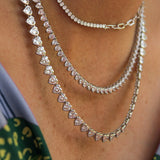 925 Sterling Silver CZ Adjustable Hearts Necklace