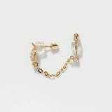 14K Solid Yellow Gold Turtle & Stud Chain Earring