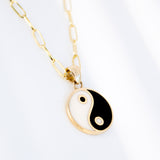 14K Solid Yellow Gold White & Black Enamel Yin Yang Pendant