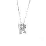 14K Solid White Gold Initial Diamond Necklace