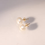 14K Solid Yellow Gold 8mm Flat Pearls Stud Earrings