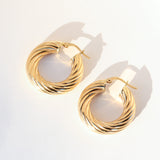 14K Solid Yellow Gold 6mm Twisted Tube Hoops