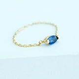 14K Solid Yellow Gold Chain Ring Marquise Sapphire