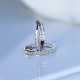 14K Solid White Gold Diamond Huggie Hoops
