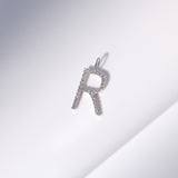 14K Solid White Gold Diamond Initial Pendant