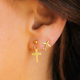 14K Solid Gold Unisex Cross Single Stud Earring