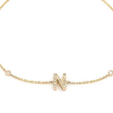 14K Solid Yellow Gold Diamond Initial Bracelet with Bezel Settings