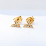 18K Solid Yellow Gold Pave Diamonds V Earrings