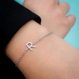 925 Sterling Silver Pave Diamonds Initial Bracelet