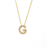 14K Solid Yellow Gold Initial Diamond Necklace