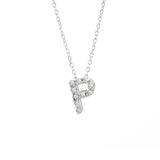 14K Solid White Gold Initial Diamond Necklace