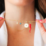 14K Solid Gold Red Enamel Horn Charm