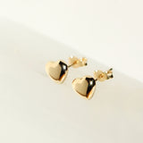 14K Solid Yellow Gold Puff Heart Stud Earrings