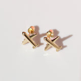 14K Solid Yellow Gold Airplane Earrings