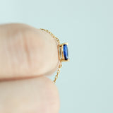 14K Solid Yellow Gold Chain Ring Marquise Sapphire