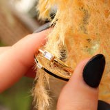14K Solid Yellow Gold Black Enamel Ring with CZ Baguette