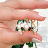 14K Solid Gold Pearl Solitaire with Diamonds