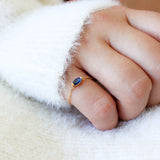 14K Solid Yellow Gold Chain Ring Marquise Sapphire