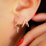 14K Solid Yellow Gold Diamond Double Huggie Hoop Earring