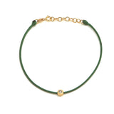14K Solid Yellow Gold Diamond Bezel Leather Cord Bracelet