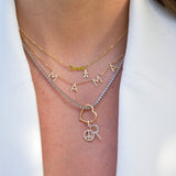 14K Solid White Gold Diamond Initial Pendant