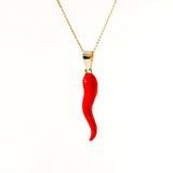 14K Solid Gold Red Enamel Horn Charm