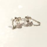 925 Sterling Silver CZ Pave Butterfly Chain Earrings
