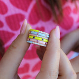 18K Solid Yellow Gold Half Diamond and Enamel Ring