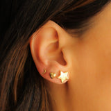 14K Solid Yellow Gold Puff Heart Stud Earrings