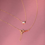 18K Solid Yellow Gold Diamond Emerald Necklace