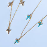 14K Solid Yellow Gold Stones Dangling Crosses Necklace