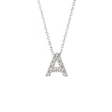 14K Solid White Gold Initial Diamond Necklace