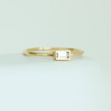 14K Solid Yellow Gold CZ Emerald Cut Bezel Ring