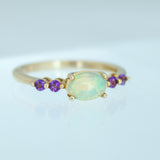 10K Solid Yellow Gold Opal with Amethysts Ring
