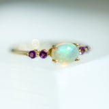 10K Solid Yellow Gold Opal with Amethysts Ring