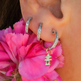 14K Solid White Gold Diamond Huggie Hoops